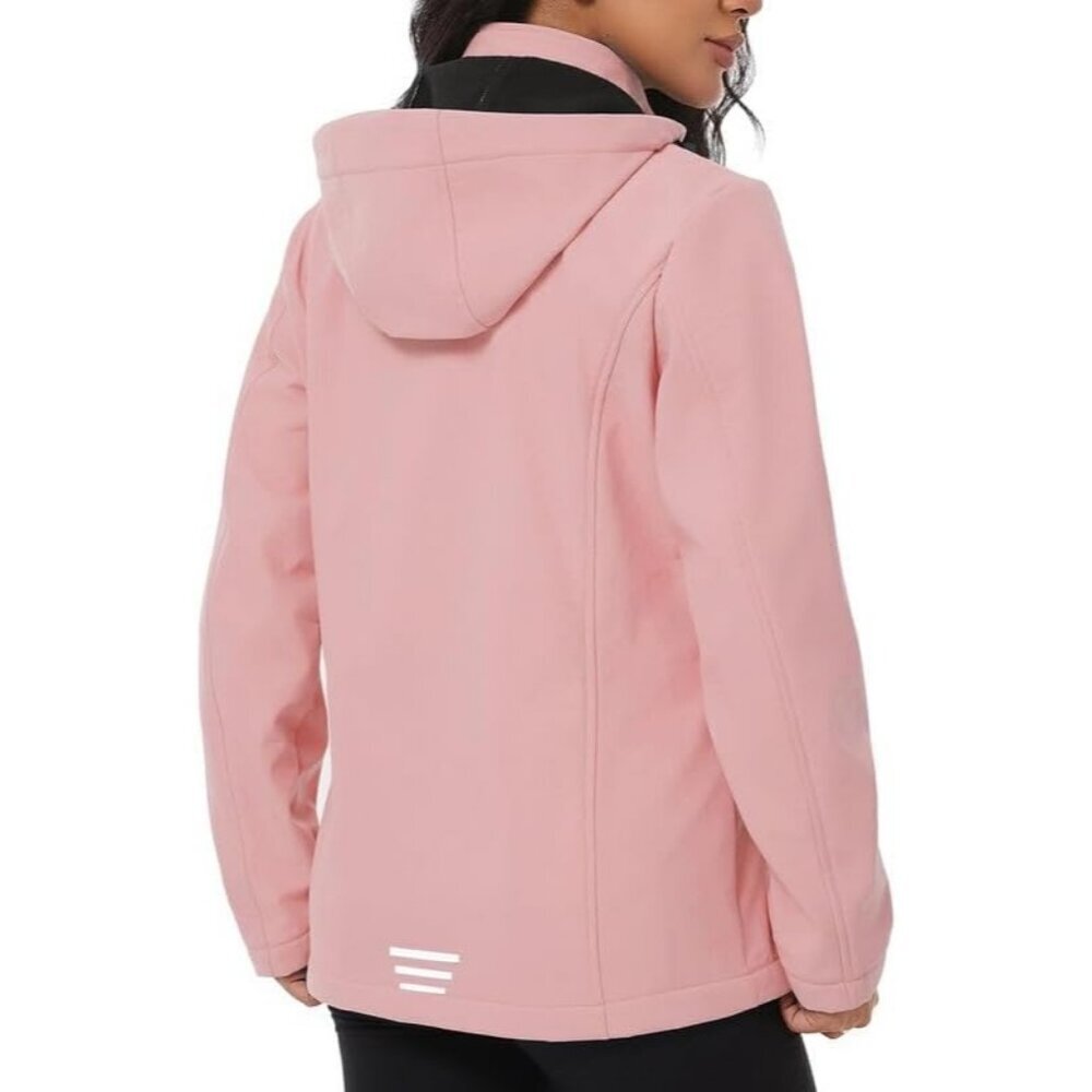 Women's Vest Hooded Jacket Coat Light Pink Fleece Winter Warm Zippered Pockets - Picture 2 of 9